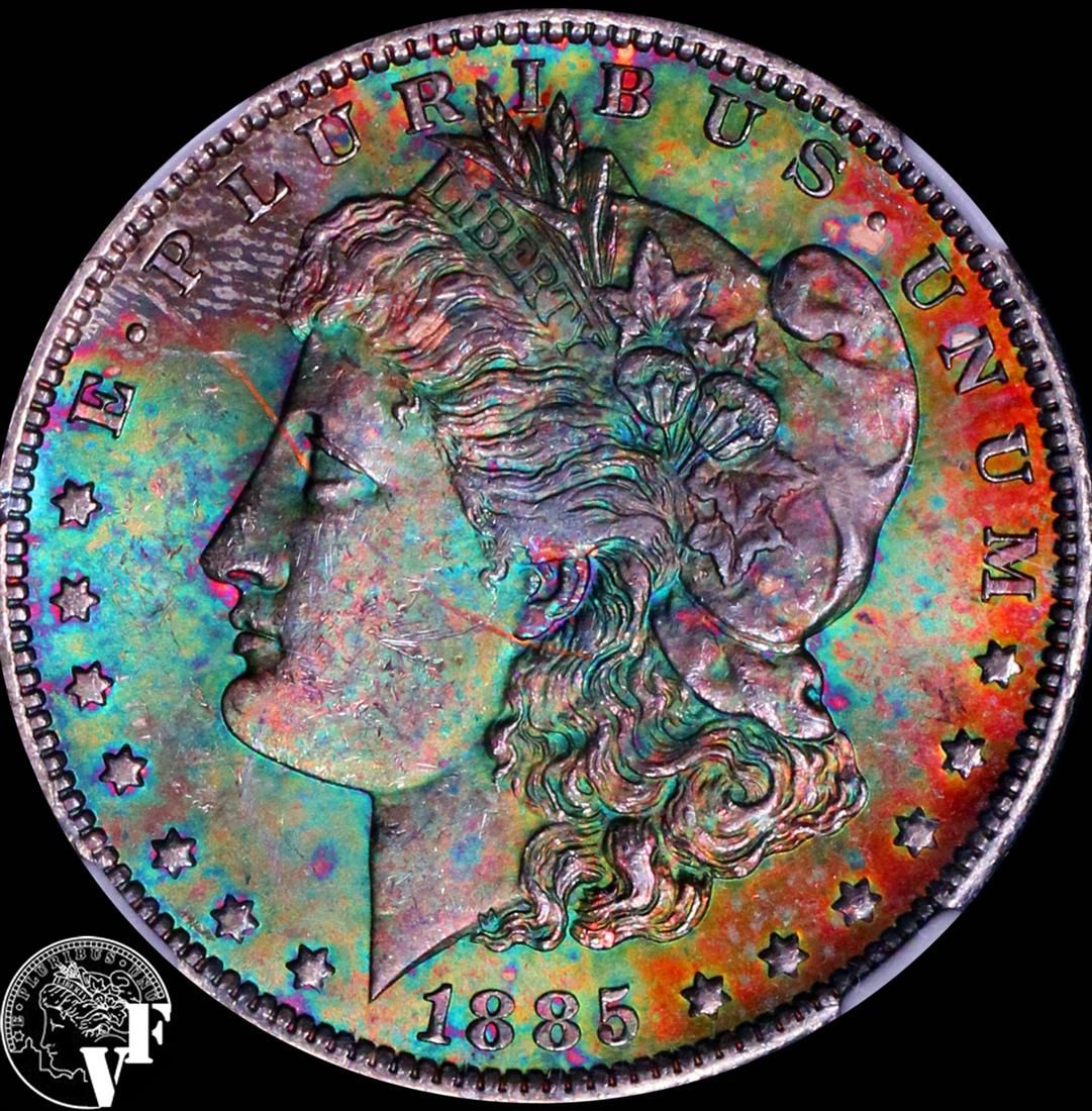 1885 O ★ NGC MS64 ★ RARE Color Combo Rainbow Toning ★ Morgan