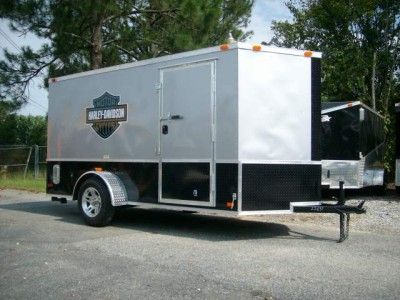 6x12 Single Motorcycle Enclosed Trailer w Harley Davidson Decals Blk