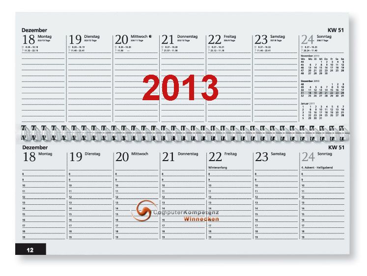 Glocken Querkalender 2013 1Wo.=2Seiten 29,7x10 50 72321