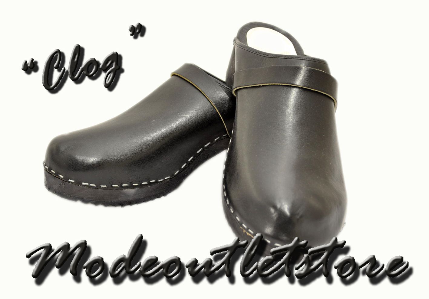 Schweden Clogs Holzschuhe Schwarz 41 Echtleder Pantoletten