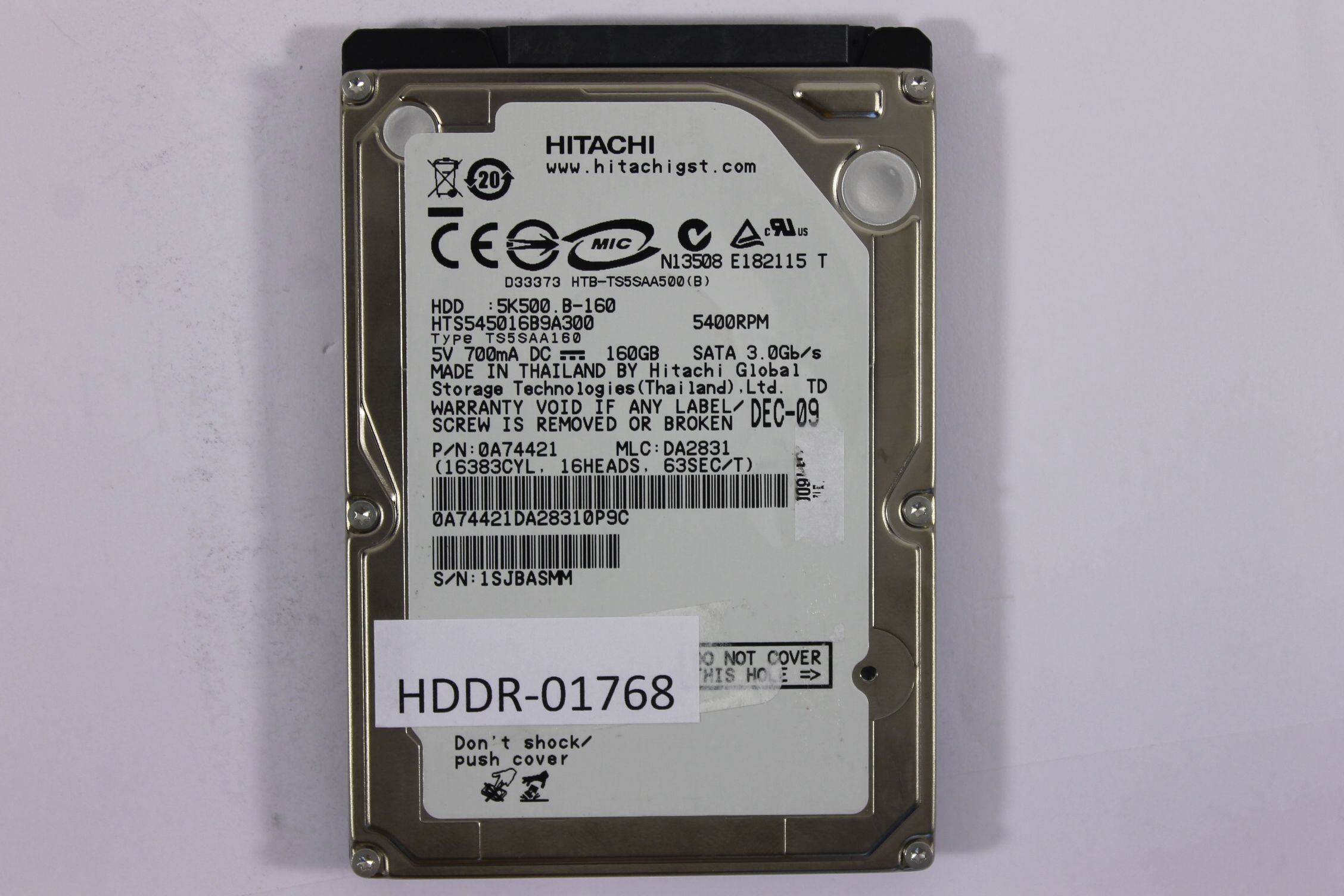 Hitachi 500GB 5400 HTS545016B9A300 SATA Laptop 2.5 768