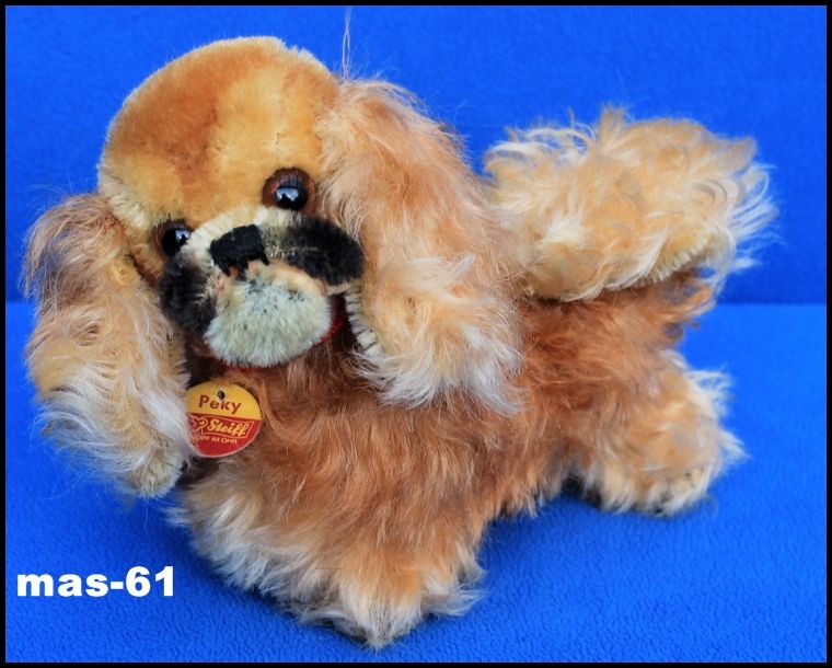 ORIGINAL STEIFF HUND PEKY PEKINESE MOHAIR STOFFTIER 14 CM