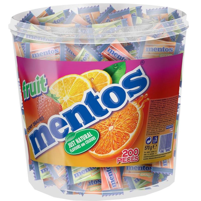 13,66EUR/1kg) Mentos Fruit 1er Kaubonbon, Dragee, 200 Stück