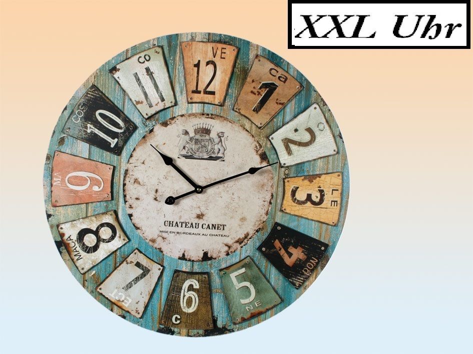 XXL Wanduhr 60cm Chateau London Antik Wand Uhr Holz NEU