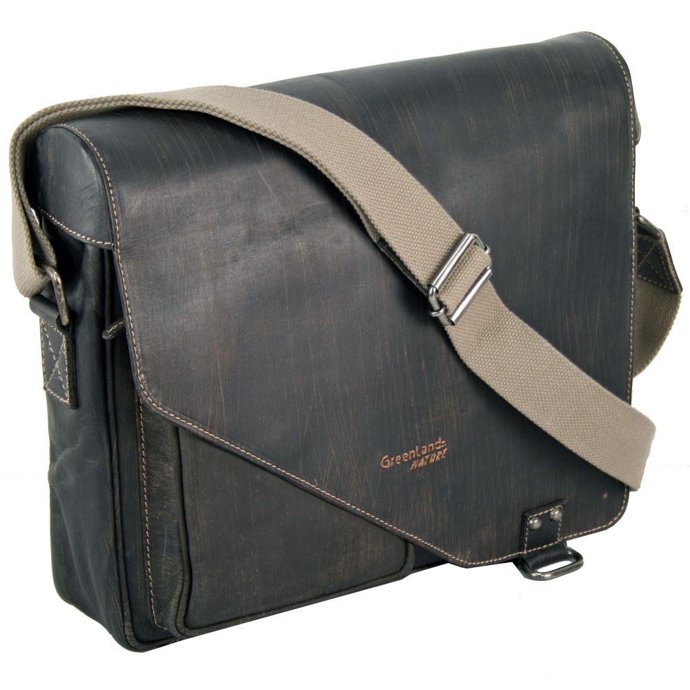 GreenLand Messenger Handtasche Tasche Leder 35 cm Grau