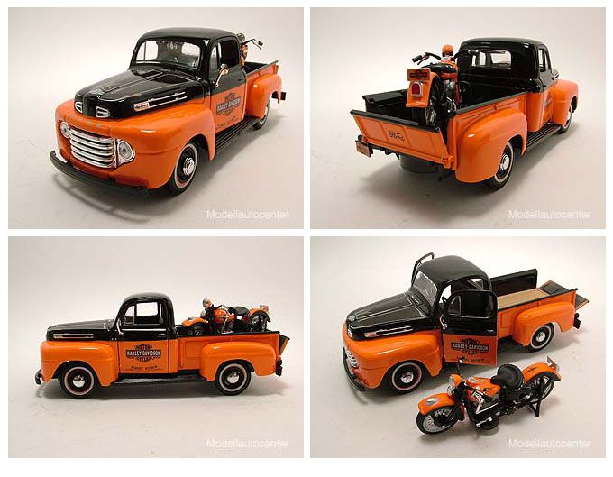 Ford F 1 1948 Pick Up Harley Davidson + FL Panhead 1948, Modellauto 1