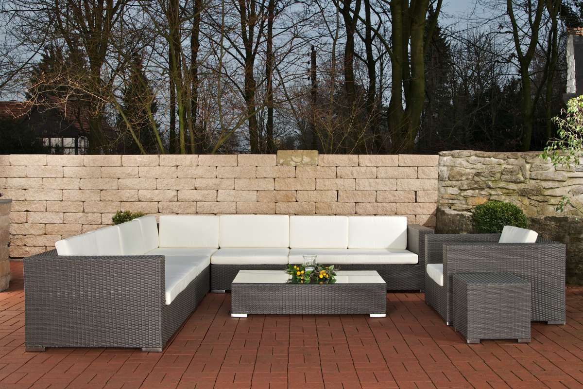 SL#XXL Gartengarnitur Barcelona Polyrattan, grau NEU Rattan Garnitur