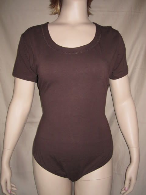 DAMEN BODY GR. 52/54 BRAUN KURZARM BAUMWOLLE STRETCH ELASTHAN BODYSUIT