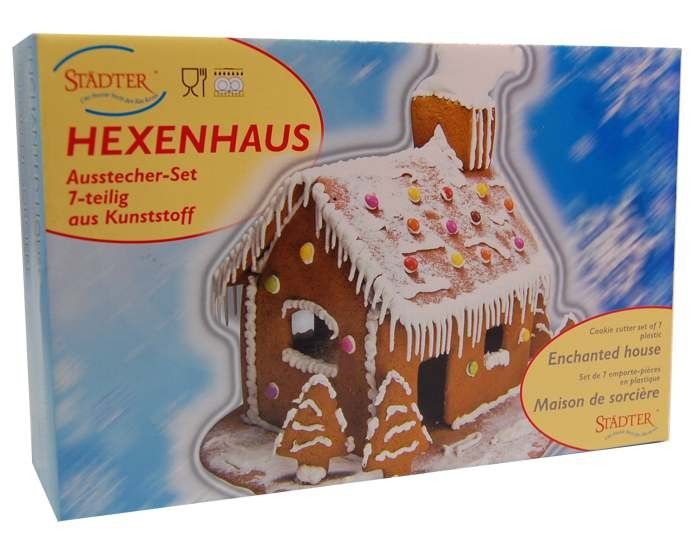 Hexenhaus 7 tlg., Lebkuchenhaus, Kunststoff, in Geschenkverpackung