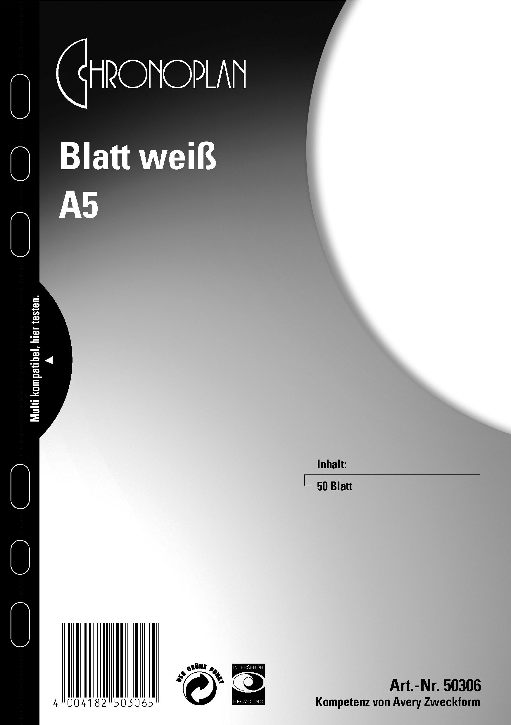 CHRONOPLAN 50x Blatt weiß A5 Blätter blanko Einlagen Notizen 50306