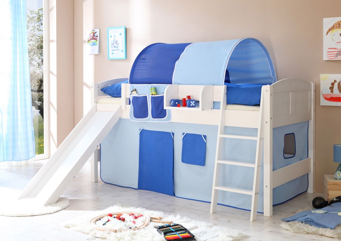 SPIELBETT HOCHBETT KINDER BETT MIT TURM + RUTSCHE 106