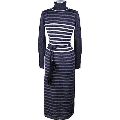 Bluhmod Damen Strickkleid Kleid lang Streifen Langarm Rundhals Merino