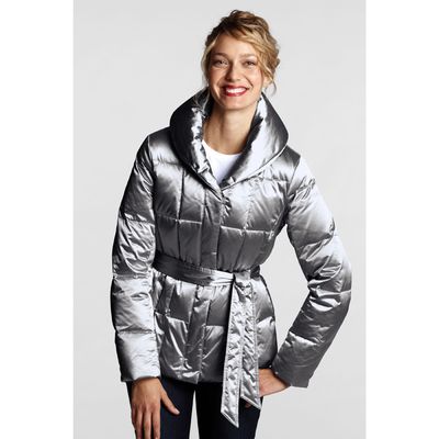 LANDS END Damen Metallic Daunenjacke Damenjacke Winterjacke silber