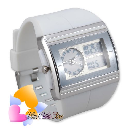 Neu Weiss Damen Datum Analog Digital Quarz Armband Uhr