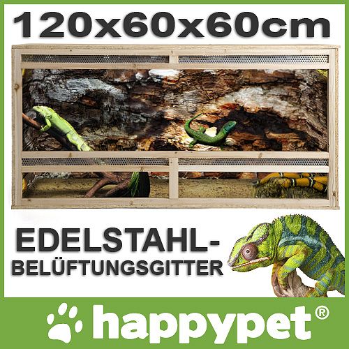 Terrarium 120 x 60 x 60cm OSB Holzkaefig Glas Reptilien Schlangen