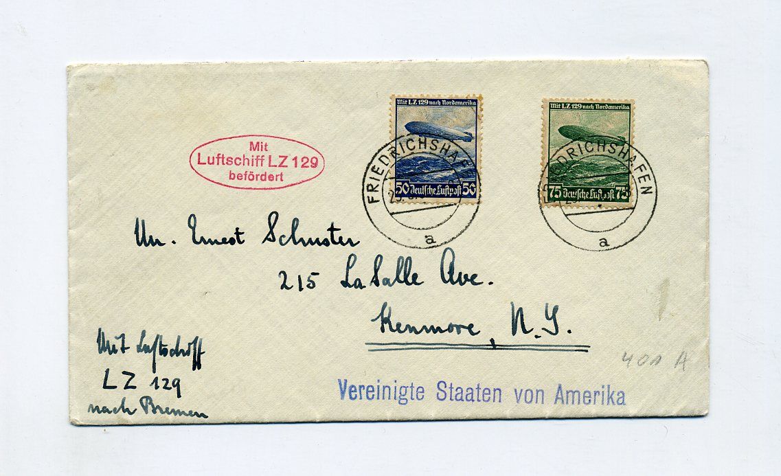 1936 ZEPPELIN LZ 129 1. POSTFAHRT BRIEF ZEPPELINMARKEN FRANKATUR (FDC