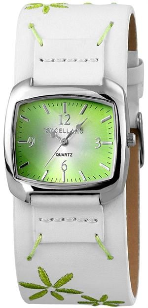 EXCELLANC DAMEN UHR GRÜN SILBER WEIß LEDER ARMBANDUHR 60 132