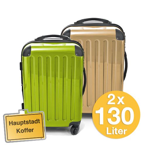 2er Set Hartschalen Kofferset Apfelgrün + Champagner 130L Hochglanz