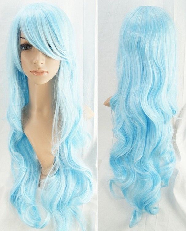 131 COSPLAY ANIME MANGA Peruecke Wig hitzefest hell blau blue 90cm