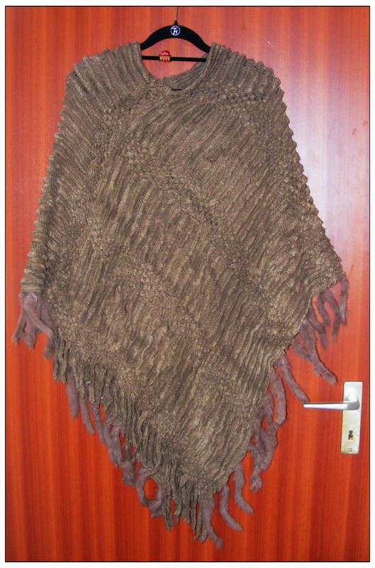 ECHTE Fell Fur Fransen STRICK PONCHO TOPMuster one size