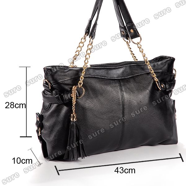 Trendy Damen Schultertasche Tragetasche Kunstleder ToteTasche Schwarz