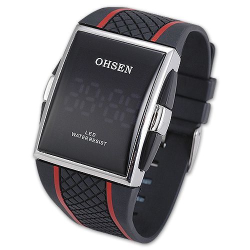 Schwarze Ohsen rot LED Digital Uhr Quarz Herrenuhr Damenuhr Silikon