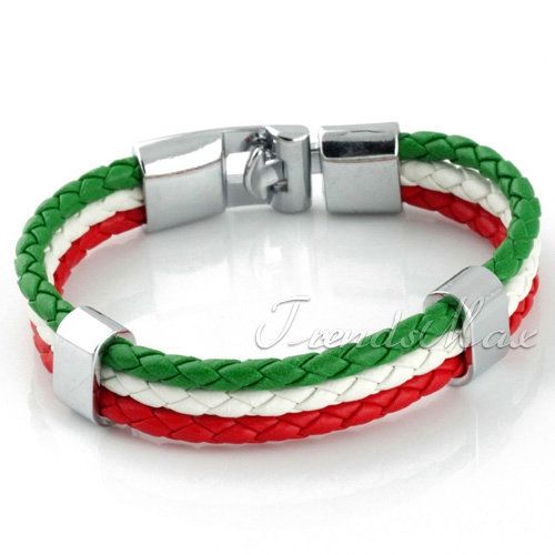 NEU Herren Edelstahl& Lederarmband Italien Flagge ARMBAND Damen