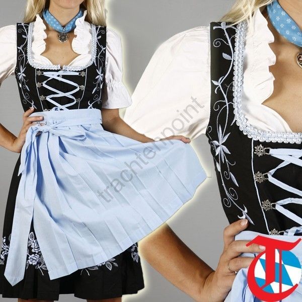 3tlg Dirndl Bluse Schuerze Trachtenkleid Gr 34 36 38 40 42 44 46 48 50