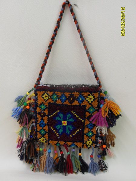 Orient*Gipsy*Kilim*Moroccon*Tasche*Bommel*Quasten*Sac*Poche*Vintage