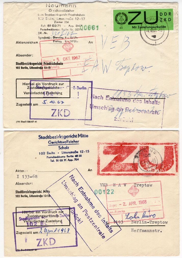 DDR ZKD 60er Jahre, 10 Dienstbriefe mit ZU Marken/Stempeln