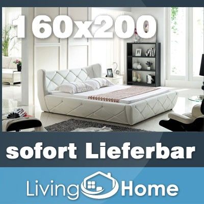 Designer Polsterbett Lederbett Doppelbett Bettgestell 160x200 cm weiß