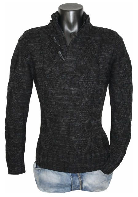 Herren Designer PULLOVER Grobstrick Pulli mit Stehkragen und