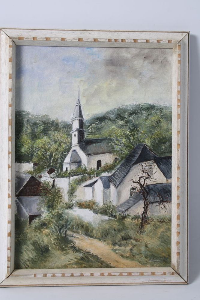 Remco BEEKERS (XX) Rue de Ouz mit Kirche Ölgemälde um 1950 im