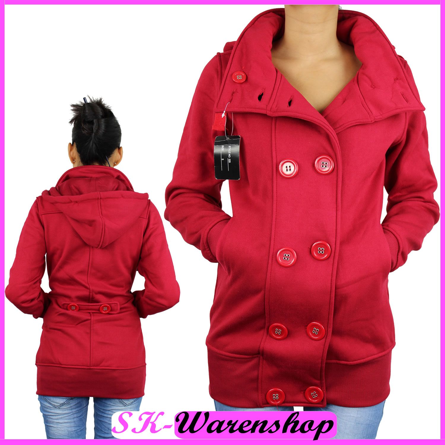 Damen Doppelreiher Übergangsjacke Winterjacke Jacke Mantel mit Kapuze