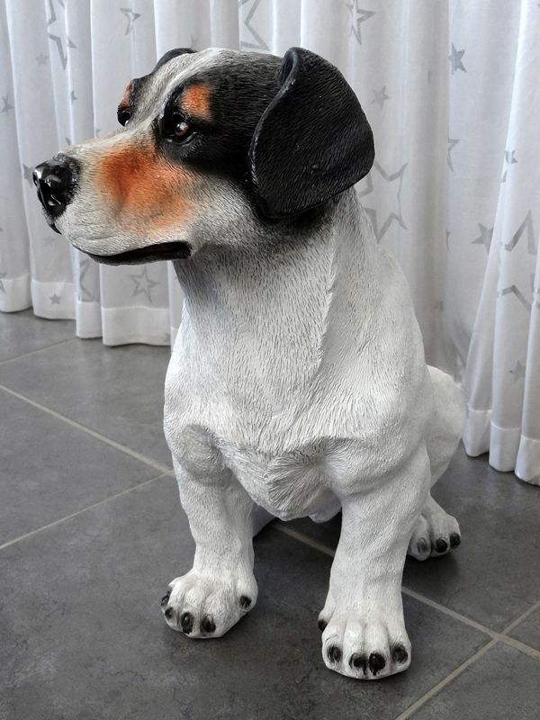 JACK RUSSEL SITZEND H 34 CM HUND DEKOFIGUR GARTENFIGUR AUßENFIGUR