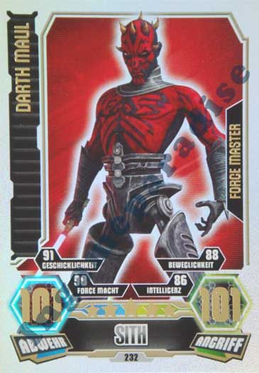 232   DARTH MAUL  Sith   Force Meister   Force Attax Serie 3 ** NEU