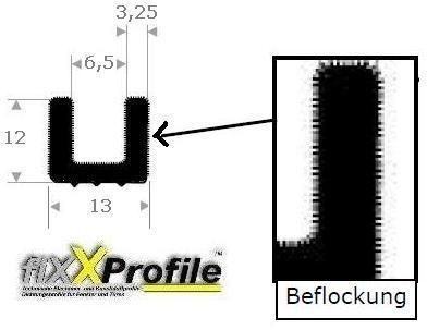 Vollgummi U Profil m. Beflockung Nr. 219.01.108