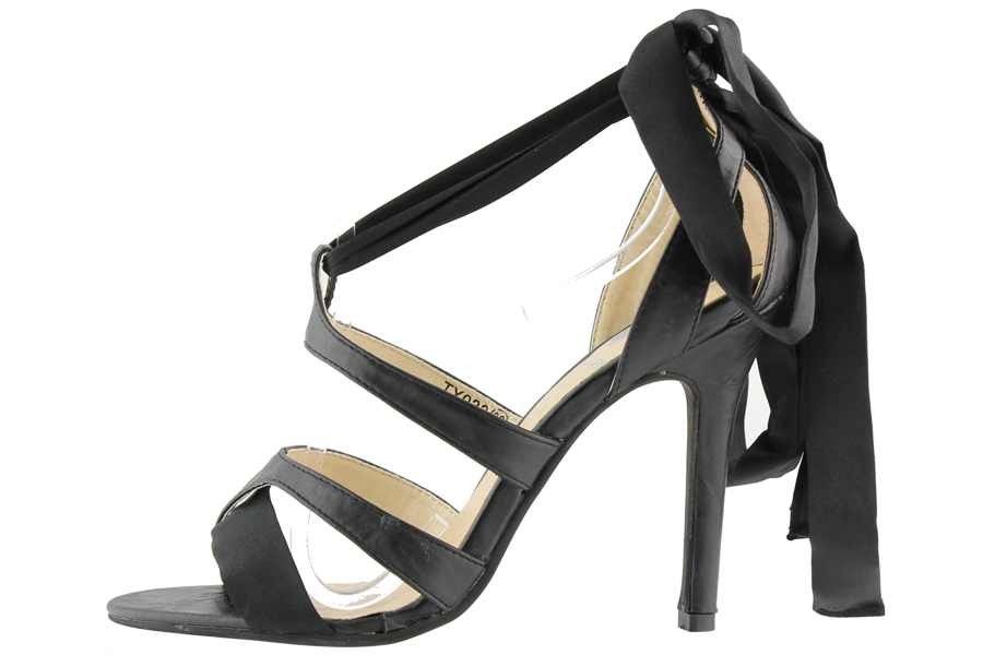 Riemchensandalette Satinbänder Schwarz 9cm Pfennigabsatz Designer