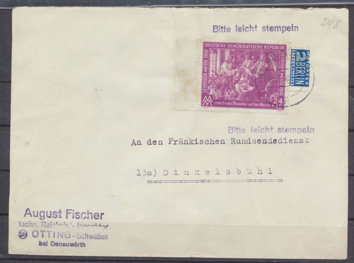 DDR 1950 Brief EF Mi 248 gestempelt