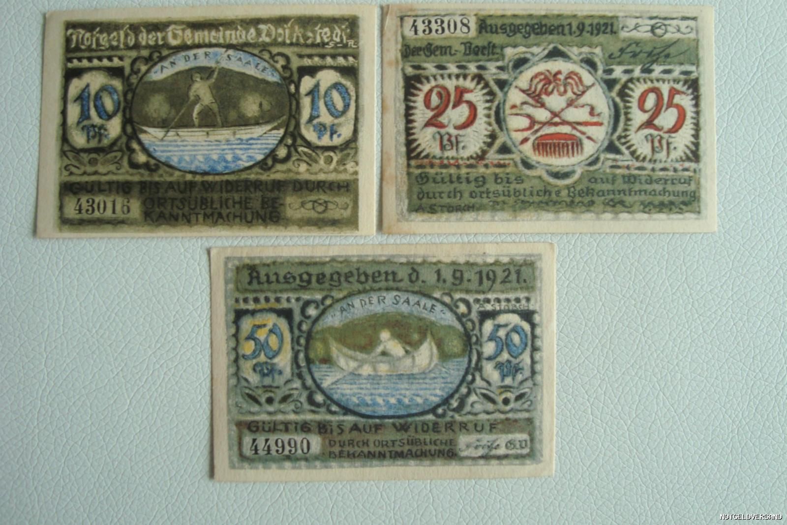 Notgeld Gemeinde Volkstedt (SR/Th zu Rudolstadt) 10 Pf, 25 Pf, 50 Pf