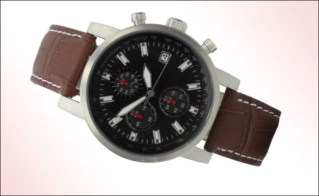 Herrenuhr Chronograph Edelstahl Leder Herren Uhr   NEU