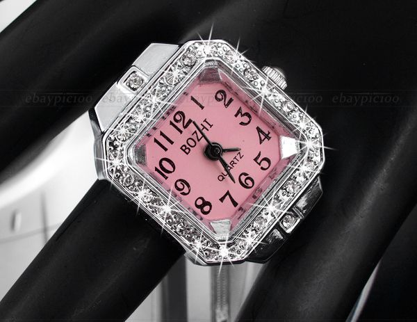 20mm Quadratisch Strass Metall Ringuhr Finger Uhr Weiß TREND