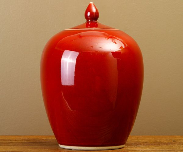 CHINESISCHE VASE INGWERGEFÄß OCHSENBLUT ROT 29cm 289d