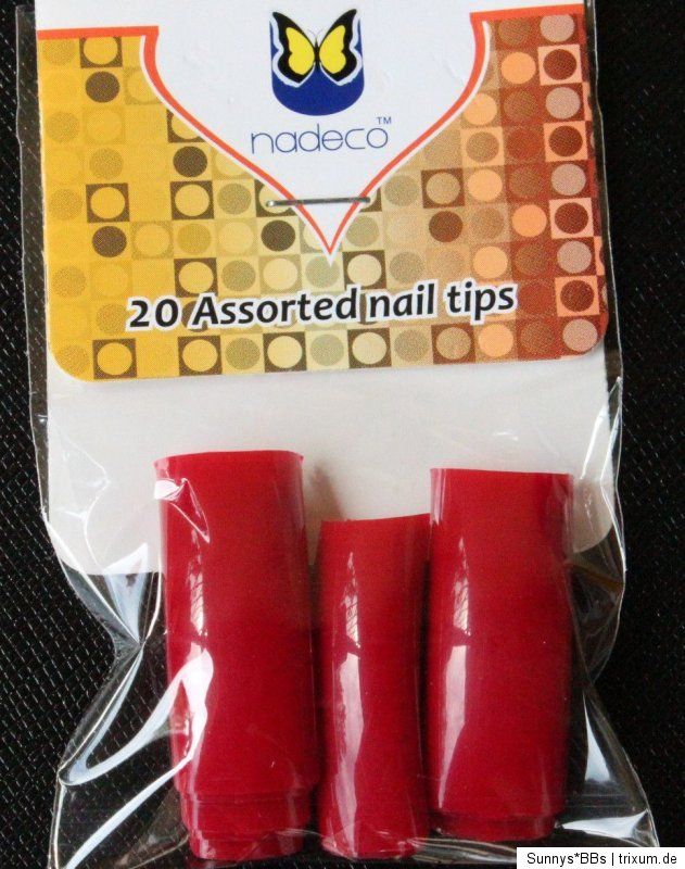 Nail Art farbige rote red Nail Tips 20 Stück,10 verschiedene Grössen