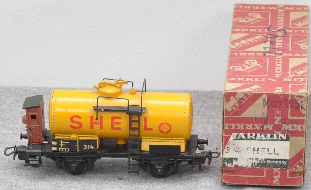 Märklin 314 S .3 Kesselwagen Shell Brh gelb Guss Okt_HO