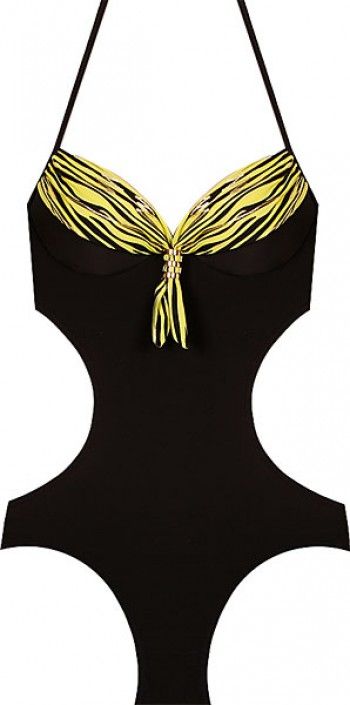 PUSH UP Monokini Bikini SELF Gr.36 38 Cup B schwarz/gelb