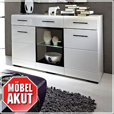 SIDEBOARD ACCENTO, KOMMODE IN MDF WEIß HOCHGLANZ NEU.