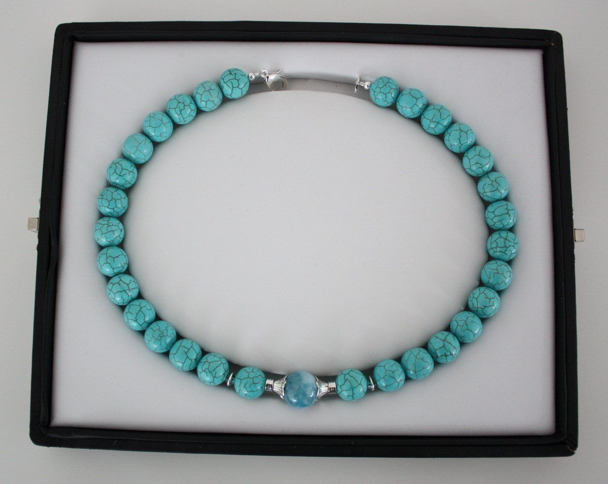 Bezaubernde Türkis Kette mit Larimar 48 cm c325