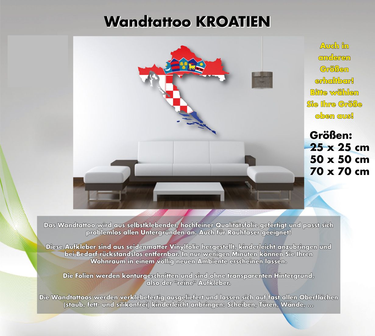 Wandtattoo KROATIEN Croatia Hrvatska Flagge Karte