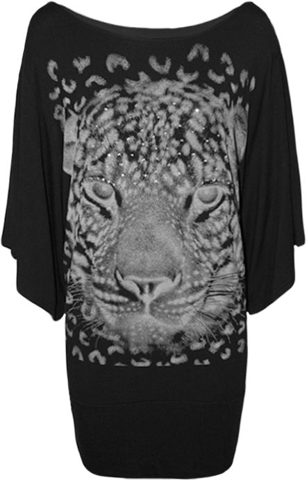 Top Damen Fledermausarm Tiger Aufdruck Glitter Oberteil 40   58 Neu